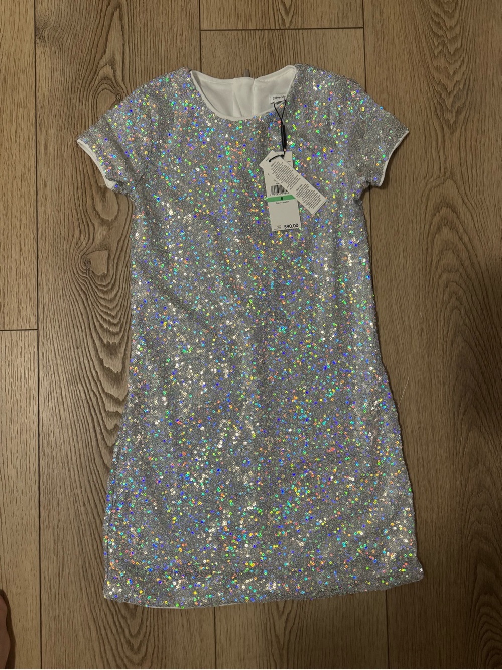 Calvin Klein Holographic Sequin Silver Girls Dress